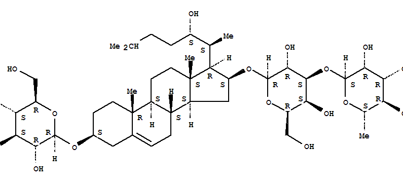 Molecular Structure of 139953-19-8 (b-D-Galactopyranoside, (3b,16b,22S)-3-(b-D-glucopyranosyloxy)-22-hydroxycholest-5-en-16-yl 3-O-(6-deoxy-a-L-mannopyranosyl)- (9CI))
