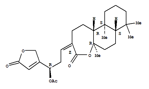 Molecular Structure of 140389-49-7 (Naphth[2,1-b]oxepin-4(1H)-one,3-[(3R)-3-(acetyloxy)-3-(2,5-dihydro-5-oxo-3-furanyl)propylidene]dodecahydro-5a,8,8,11a-tetramethyl-,(3Z,5aR,7aS,11aS,11bR)-)