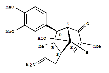 Molecular Structure of 140669-88-1 (Bicyclo[3.2.1]oct-3-en-2-one,8-(acetyloxy)-7-(3,4-dimethoxyphenyl)-3-methoxy-6-methyl-5-(2-propen-1-yl)-,(1S,5S,6R,7R,8R)-)