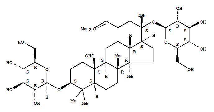 Molecular Structure of 141358-44-3 (Dammar-24-en-19-al,3,20-bis(b-D-glucopyranosyloxy)-, (3b)- (9CI))