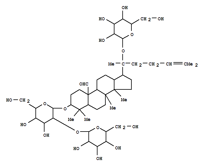 Molecular Structure of 141358-45-4 (Dammar-24-en-19-al,3-[(2-O-b-D-glucopyranosyl-b-D-glucopyranosyl)oxy]-20-(b-D-glucopyranosyloxy)-, (3b)- (9CI))