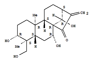 Molecular Structure of 141358-58-9 (Kaur-16-en-15-one,3,7,14,18-tetrahydroxy-, (3a,4b,7a,14R)- (9CI))