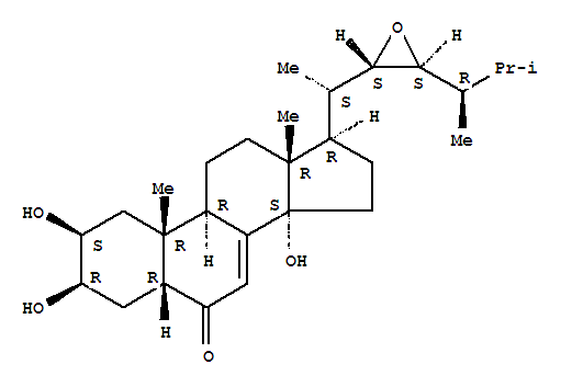Molecular Structure of 141360-92-1 (Ergost-7-en-6-one,22,23-epoxy-2,3,14-trihydroxy-, (2b,3b,5b,22S,23S)- (9CI))