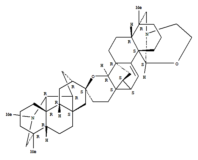 Molecular Structure of 1415-71-0 (Spiro[8bH,14cH-8a,13-methano-6,14b-propano-5H,10H-cyclopropa[4a,5][1]benzopyrano[8,7-h]oxazolo[2,3-a]isoquinoline-10,9'(10'H)-[8,11]methano[10a,3,6a][1]propanyl[3]ylidene[8H]indeno[2,1-b]azocine],1',2,2',3,3',4',5',6,6',6a,6'b,7,7',8,11,11',11'a,12,13,13a-eicosahydro-1',3',6-trimethyl-,(3'R,6R,6aR,6'aR,6'bR,8'R,8aR,8bR,9'S,10'aS,11'R,11'aR,12aS,13S,13aS,14bS,14cS,15'R)-(9CI))