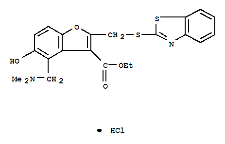 3-Benzofurancarboxylicacid, 2-[(2-benzothiazolylthio)methyl]-4-[(dimethylamino)methyl]-5-hydroxy-,ethyl ester, hydrochloride (1:1)
