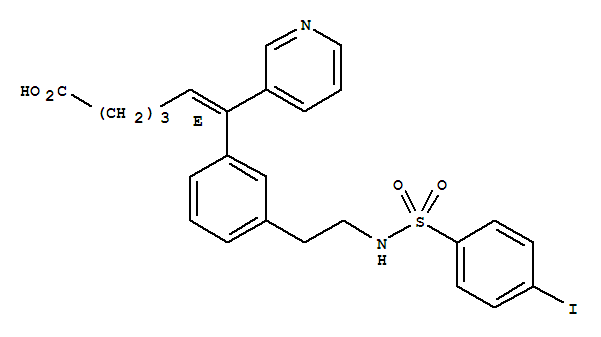 Molecular Structure of 141715-16-4 (5-Hexenoic acid,6-[3-[2-[[(4-iodophenyl)sulfonyl]amino]ethyl]phenyl]-6-(3-pyridinyl)-, (5E)-)