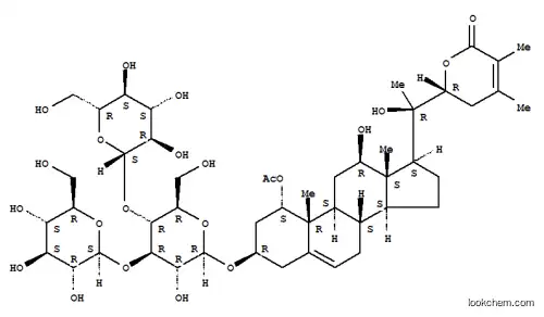 Molecular Structure of 141888-76-8 (Ergosta-5,24-dien-26-oicacid, 1-(acetyloxy)-3-[(O-b-D-glucopyranosyl-(1®3)-O-[b-D-glucopyranosyl-(1®4)]-b-D-glucopyranosyl)oxy]-12,20,22-trihydroxy-, d-lactone, (1a,3b,12b,22R)- (9CI))