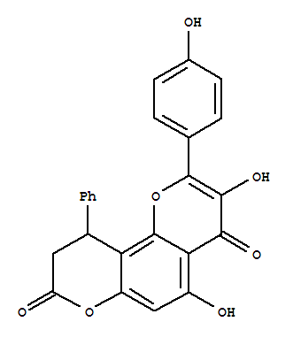 Molecular Structure of 141897-14-5 (4H,8H-Benzo[1,2-b:3,4-b']dipyran-4,8-dione,9,10-dihydro-3,5-dihydroxy-2-(4-hydroxyphenyl)-10-phenyl-, (-)- (9CI))