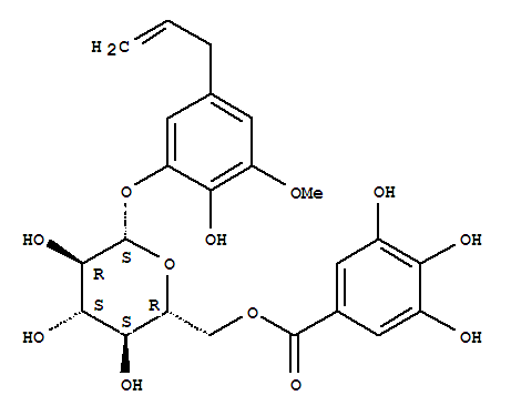Molecular Structure of 141913-95-3 (b-D-Glucopyranoside,2-hydroxy-3-methoxy-5-(2-propen-1-yl)phenyl, 6-(3,4,5-trihydroxybenzoate))