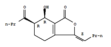 Molecular Structure of 142235-81-2 (1(3H)-Isobenzofuranone,3-butylidene-4,5,6,7-tetrahydro-7-hydroxy-6-(1-oxobutyl)-, (3Z,6R,7R)-rel-)
