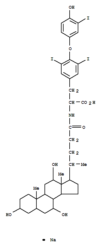 Molecular Structure of 142474-59-7 (L-Tyrosine,O-(4-hydroxy-3-iodophenyl)-3,5-diiodo-N-[(3a,5b,7a,12a)-3,7,12-trihydroxy-24-oxocholan-24-yl]-, monosodium salt (9CI))