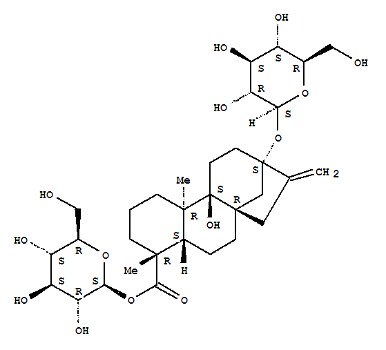 Molecular Structure of 142543-22-4 (Kaur-16-en-18-oic acid,13-(b-D-glucopyranosyloxy)-9-hydroxy-,b-D-glucopyranosyl ester, (4a)-)