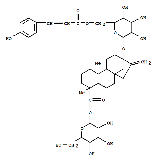 Molecular Structure of 142543-23-5 (Kaur-16-en-18-oic acid,13-[[6-O-[(2E)-3-(4-hydroxyphenyl)-1-oxo-2-propen-1-yl]-b-D-glucopyranosyl]oxy]-, b-D-glucopyranosyl ester, (4a)-)