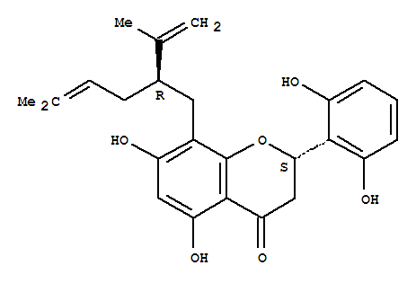 Molecular Structure of 142608-98-8 (4H-1-Benzopyran-4-one,2-(2,6-dihydroxyphenyl)-2,3-dihydro-5,7-dihydroxy-8-[(2R)-5-methyl-2-(1-methylethenyl)-4-hexen-1-yl]-,(2S)-)