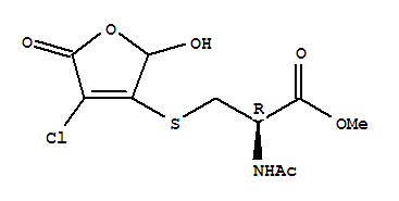 Molecular Structure of 142762-80-9 (L-Cysteine,N-acetyl-S-(4-chloro-2,5-dihydro-2-hydroxy-5-oxo-3-furanyl)-, methyl ester)