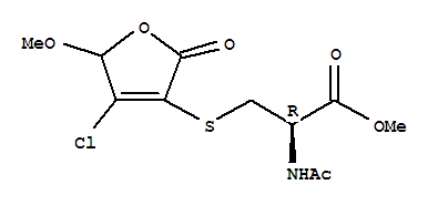 Molecular Structure of 142762-81-0 (L-Cysteine,N-acetyl-S-(4-chloro-2,5-dihydro-5-methoxy-2-oxo-3-furanyl)-, methyl ester)