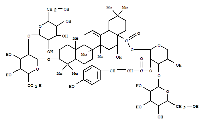 Molecular Structure of 142784-45-0 (b-D-Glucopyranosiduronic acid, (3b,16a)-28-[[3-O-b-D-glucopyranosyl-2-O-[(2E)-3-(4-hydroxyphenyl)-1-oxo-2-propenyl]-b-D-xylopyranosyl]oxy]-16-hydroxy-28-oxoolean-12-en-3-yl2-O-b-D-galactopyranosyl- (9CI))