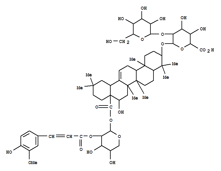 Molecular Structure of 142784-47-2 (b-D-Glucopyranosiduronic acid, (3b,16a)-16-hydroxy-28-[[2-O-[(2E)-3-(4-hydroxy-3-methoxyphenyl)-1-oxo-2-propenyl]-b-D-xylopyranosyl]oxy]-28-oxoolean-12-en-3-yl2-O-b-D-galactopyranosyl- (9CI))