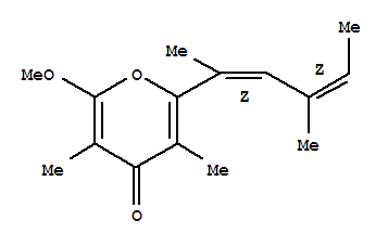 Molecular Structure of 142878-36-2 (4H-Pyran-4-one,2-[(1Z,3Z)-1,3-dimethyl-1,3-pentadien-1-yl]-6-methoxy-3,5-dimethyl-)