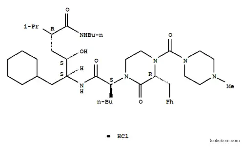 Molecular Structure of 142928-23-2 (1-Piperazineacetamide, a-butyl-N-[(1S,2S,4R)-4-[(butylamino)carbonyl]-1-(cyclohexylmethyl)-2-hydroxy-5-methylhexyl]-4-[(4-methyl-1-piperazinyl)carbonyl]-2-oxo-3-(phenylmethyl)-,monohydrochloride, (aS,3R)- (9CI))