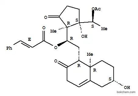 Molecular Structure of 142998-39-8 (2-Propenoic acid,3-phenyl-,(1R)-1-[(1R,2S)-2-[(1S)-1-(acetyloxy)ethyl]-2-hydroxy-1-methyl-5-oxocyclopentyl]-2-[(1R,6S,8aR)-1,2,3,5,6,7,8,8a-octahydro-6-hydroxy-8a-methyl-2-oxo-1-naphthalenyl]ethylester, (2E)-)