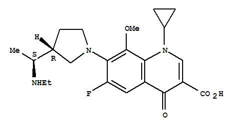 3-QUINOLINECARBOXYLIC ACID,1,4-DIHYDRO-1-CYCLOPROPYL-7-(3-(1-(ETHYLAMINO)ETHYL)-1-PYRROLIDINYL)-6-FLUORO- 8-METHOXY-4-OXO-,(S-(R',S'))-