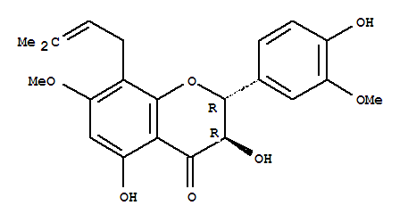 Molecular Structure of 143557-94-2 (4H-1-Benzopyran-4-one,2,3-dihydro-3,5-dihydroxy-2-(4-hydroxy-3-methoxyphenyl)-7-methoxy-8-(3-methyl-2-buten-1-yl)-,(2R,3R)-)