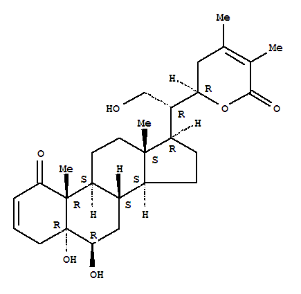 Molecular Structure of 143868-95-5 (Ergosta-2,24-dien-26-oicacid, 5,6,21,22-tetrahydroxy-1-oxo-, d-lactone, (5a,6b,22R)- (9CI))