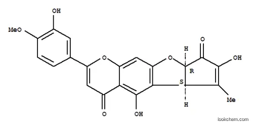Molecular Structure of 144049-86-5 (4H,8H-Cyclopenta[4,5]furo[3,2-g]-1-benzopyran-4,8-dione,5b,8a-dihydro-5,7-dihydroxy-2-(3-hydroxy-4-methoxyphenyl)-6-methyl-,(5bR,8aS)-rel-)