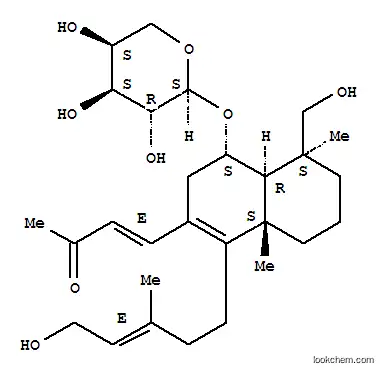 Molecular Structure of 144549-38-2 (3-Buten-2-one,4-[(4S,4aR,5S,8aS)-4-(a-L-arabinopyranosyloxy)-3,4,4a,5,6,7,8,8a-octahydro-5-(hydroxymethyl)-1-[(3E)-5-hydroxy-3-methyl-3-penten-1-yl]-5,8a-dimethyl-2-naphthalenyl]-,(3E)-)