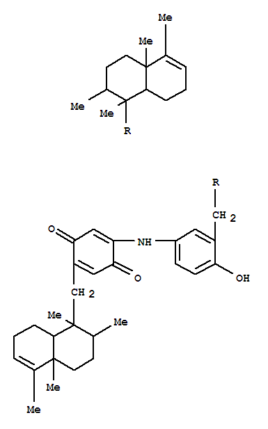 Molecular Structure of 144587-58-6 (2,5-Cyclohexadiene-1,4-dione,2-[[4-hydroxy-3-[[(1R,2S,4aS,8aS)-1,2,3,4,4a,7,8,8a-octahydro-1,2,4a,5-tetramethyl-1-naphthalenyl]methyl]phenyl]amino]-5-[[(1R,2S,4aS,8aS)-1,2,3,4,4a,7,8,8a-octahydro-1,2,4a,5-tetramethyl-1-naphthalenyl]methyl]-)