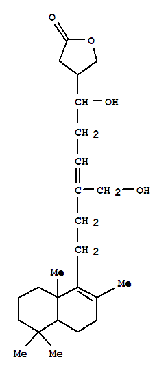Molecular Structure of 145398-64-7 (2(3H)-Furanone,dihydro-4-[1-hydroxy-4-(hydroxymethyl)-6-(3,4,4a,5,6,7,8,8a-octahydro-2,5,5,8a-tetramethyl-1-naphthalenyl)-3-hexenyl]-(9CI))
