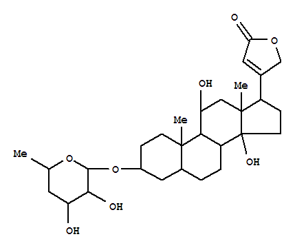 Molecular Structure of 145854-12-2 (Card-20(22)-enolide,3-[(4,6-dideoxy-b-D-ribo-hexopyranosyl)oxy]-11,14-dihydroxy-,(3b,5b,11a)- (9CI))