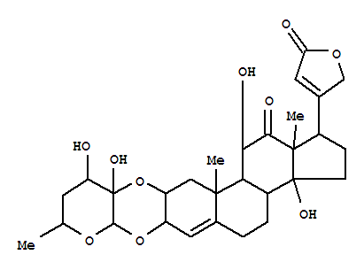 Molecular Structure of 145854-16-6 (Carda-4,20(22)-dienolide,11,14-dihydroxy-12-oxo-2,3-[[(2S,3S,4R,6R)-tetrahydro-3,4-dihydroxy-6-methyl-2H-pyran-3,2-diyl]bis(oxy)]-,(2a,3b,11a)- (9CI))