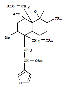 Molecular Structure of 145854-18-8 (Spiro[naphthalene-1(8aH),2'-oxirane]-5,8a-dimethanol,2,8-bis(acetyloxy)-5-[2-(acetyloxy)-2-(3-furanyl)ethyl]octahydro-6-methyl-,diacetate (9CI))