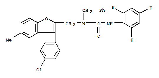 Molecular Structure of 146011-65-6 (Urea,N-[[3-(4-chlorophenyl)-5-methyl-2-benzofuranyl]methyl]-N-(phenylmethyl)-N'-(2,4,6-trifluorophenyl)-)