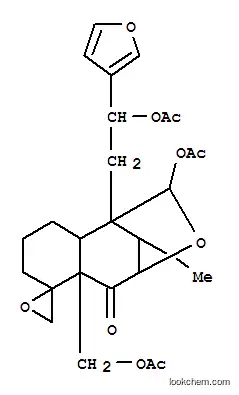 Molecular Structure of 146075-42-5 (Spiro[1,4-methano-3-benzoxepin-6(4H),2'-oxiran]-5(5aH)-one,2-(acetyloxy)-1-[2-(acetyloxy)-2-(3-furanyl)ethyl]-5a-[(acetyloxy)methyl]hexahydro-10-methyl-,(1S,2S,2'R,4S,5aS,9aR,10S)-)