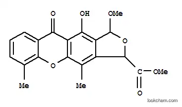 Molecular Structure of 146421-06-9 (1H-Furo[3,4-b]xanthene-3-carboxylicacid, 3,10-dihydro-11-hydroxy-1-methoxy-4,6-dimethyl-10-oxo-, methyl ester(9CI))