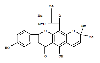 Molecular Structure of 146503-29-9 (2H,6H-Benzo[1,2-b:5,4-b']dipyran-6-one,7,8-dihydro-5-hydroxy-8-(4-hydroxyphenyl)-10-(3-methoxy-4,4-dimethyl-2-oxetanyl)-2,2-dimethyl-(9CI))