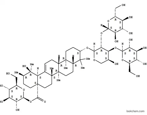 Molecular Structure of 146713-88-4 (Urs-12-en-28-oic acid,3-[(O-b-D-glucopyranosyl-(1&reg;2)-O-[b-D-glucopyranosyl-(1&reg;3)]-a-L-arabinopyranosyl)oxy]-19-hydroxy-, b-D-glucopyranosyl ester, (3b)- (9CI))