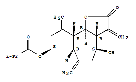 Molecular Structure of 146959-85-5 (Propanoic acid,2-methyl-,(3aR,4S,6aR,7S,9aR,9bR)-dodecahydro-4-hydroxy-3,6,9-tris(methylene)-2-oxoazuleno[4,5-b]furan-7-ylester)