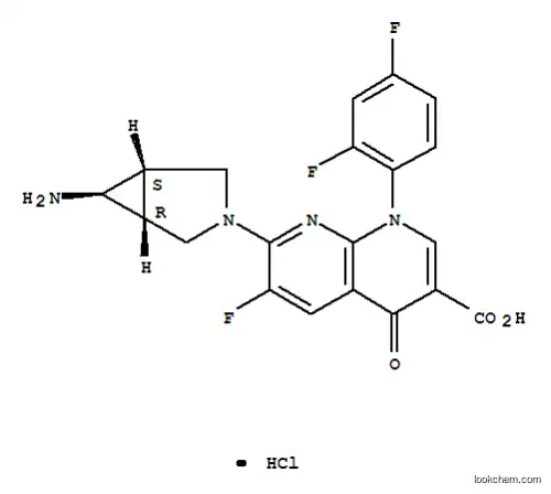 Molecular Structure of 146961-34-4 (1,8-Naphthyridine-3-carboxylic acid, 7-(6-amino-3-azabicyclo3.1.0hex-3-yl)-1-(2,4-difluorophenyl)-6-fluoro-1,4-dihydro-4-oxo-, monohydrochloride, (1.alpha.,5.alpha.,6.alpha.)-)