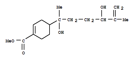 Molecular Structure of 147126-86-1 (1-Cyclohexene-1-carboxylicacid, 4-(1,4-dihydroxy-1,5-dimethyl-5-hexenyl)-, methyl ester (9CI))