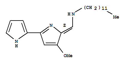 Molecular Structure of 147138-01-0 (1-Dodecanamine,N-[(Z)-[3-methoxy-5-(1H-pyrrol-2-yl)-2H-pyrrol-2-ylidene]methyl]-)