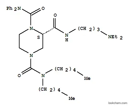 Molecular Structure of 147145-55-9 (1,2,4-Piperazinetricarboxamide,N2-[3-(diethylamino)propyl]-N4,N4-dipentyl-N1,N1-diphenyl-, (2S)-)