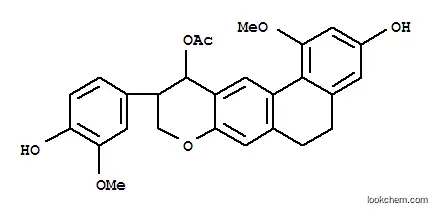 Molecular Structure of 147235-18-5 (5H-Phenanthro[2,3-b]pyran-3,11-diol,6,9,10,11-tetrahydro-10-(4-hydroxy-3-methoxyphenyl)-1-methoxy-, 11-acetate(9CI))