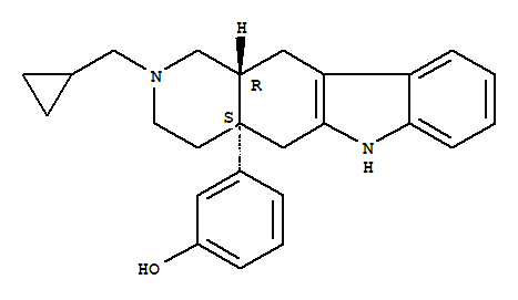 Molecular Structure of 147377-12-6 (Phenol,3-[(4aR,11aS)-2-(cyclopropylmethyl)-1,2,3,4,5,6,11,11a-octahydro-4aH-pyrido[4,3-b]carbazol-4a-yl]-,rel-)