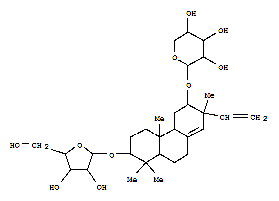 Molecular Structure of 147659-02-7 (a-L-Arabinofuranoside,(2R,4aS,4bR,6S,7R,10aS)-7-ethenyl-1,2,3,4,4a,4b,5,6,7,9,10,10a-dodecahydro-1,1,4a,7-tetramethyl-6-(b-D-xylopyranosyloxy)-2-phenanthrenyl(9CI))