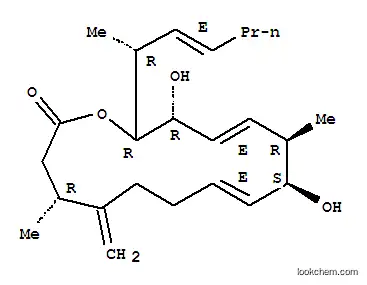 Molecular Structure of 147714-56-5 (Oxacyclopentadeca-8,12-dien-2-one,10,14-dihydroxy-4,11-dimethyl-5-methylene-15-[(1R,2E)-1-methyl-2-hexen-1-yl]-,(4R,8E,10S,11R,12E,14R,15R)-)