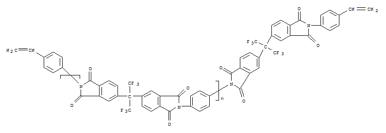 Molecular Structure of 147814-35-5 (Poly[(1,3-dihydro-1,3-dioxo-2H-isoindole-2,5-diyl)[2,2,2-trifluoro-1-(trifluoromethyl)ethylidene](1,3-dihydro-1,3-dioxo-2H-isoindole-5,2-diyl)-1,4-phenylene],a-(4-ethenylphenyl)-w-[5-[1-[2-(4-ethenylphenyl)-2,3-dihydro-1,3-dioxo-1H-isoindol-5-yl]-2,2,2-trifluoro-1-(trifluoromethyl)ethyl]-1,3-dihydro-1,3-dioxo-2H-isoindol-2-yl]-(9CI))